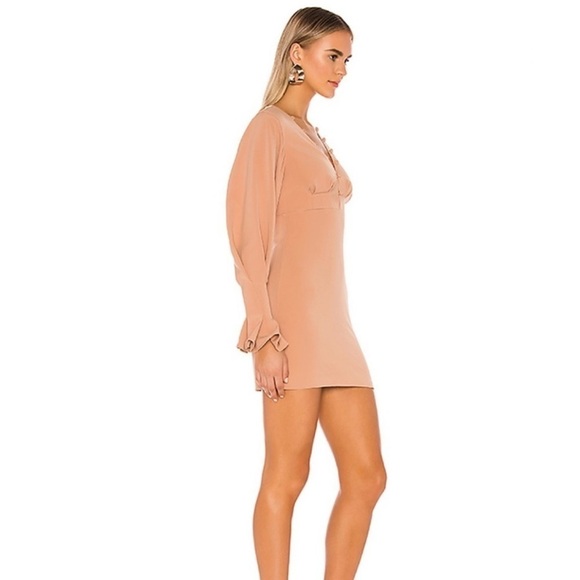 LOVERS + FRIENDS Elena Mini Dress Neutral Long Sleeve Button Bodycon Size Medium - Picture 3 of 12